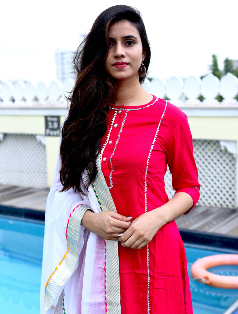 Beautiful red suit set with bijiya gota work