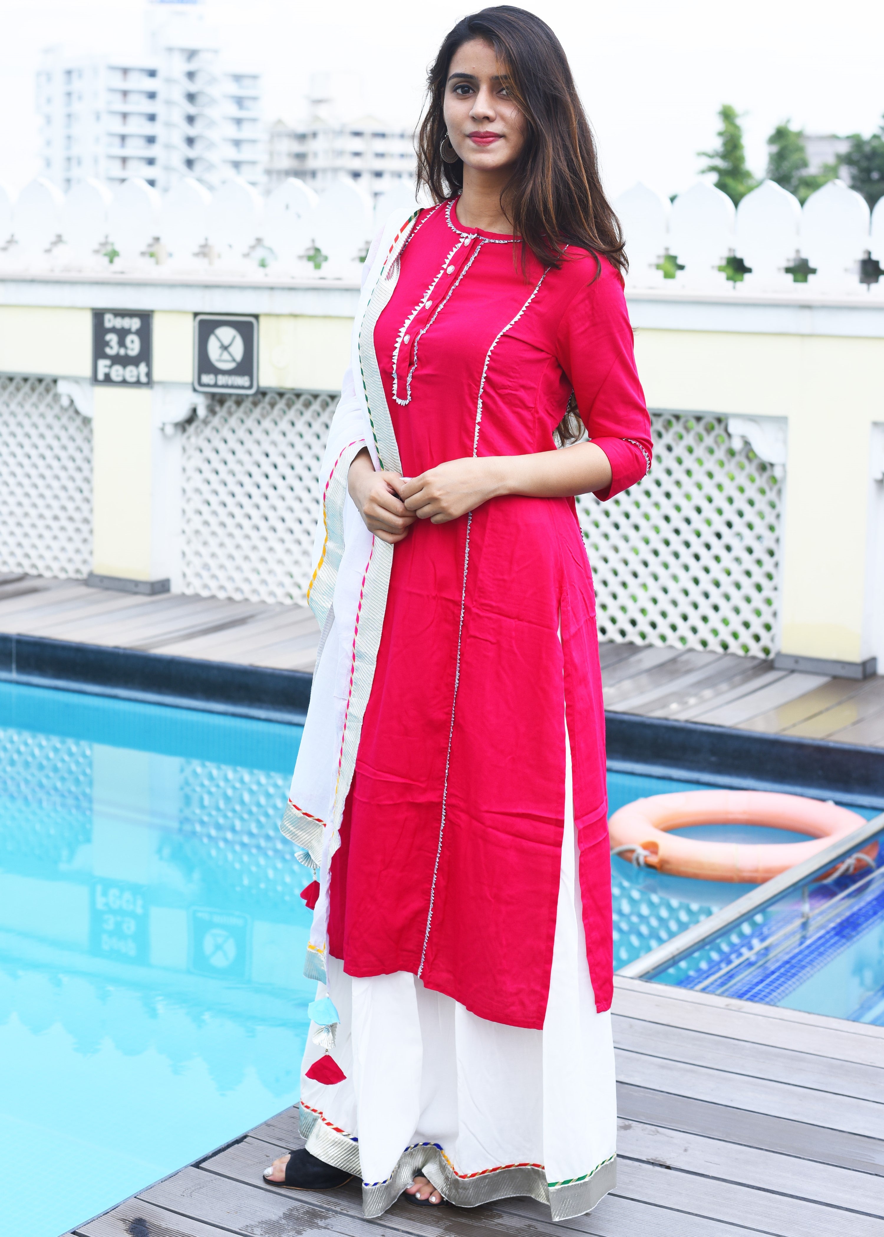 Beautiful red suit set with bijiya gota work