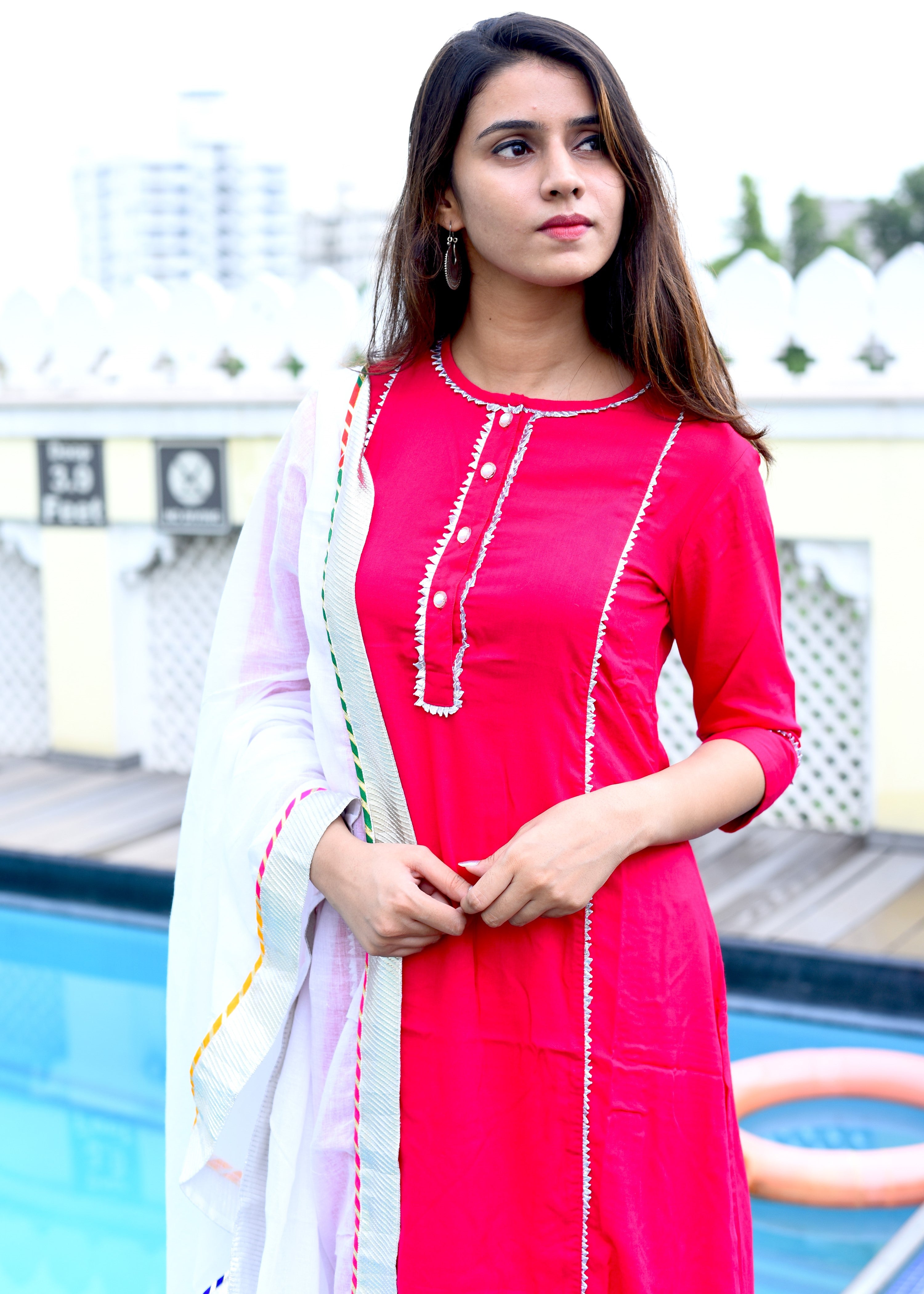 Beautiful red suit set with bijiya gota work