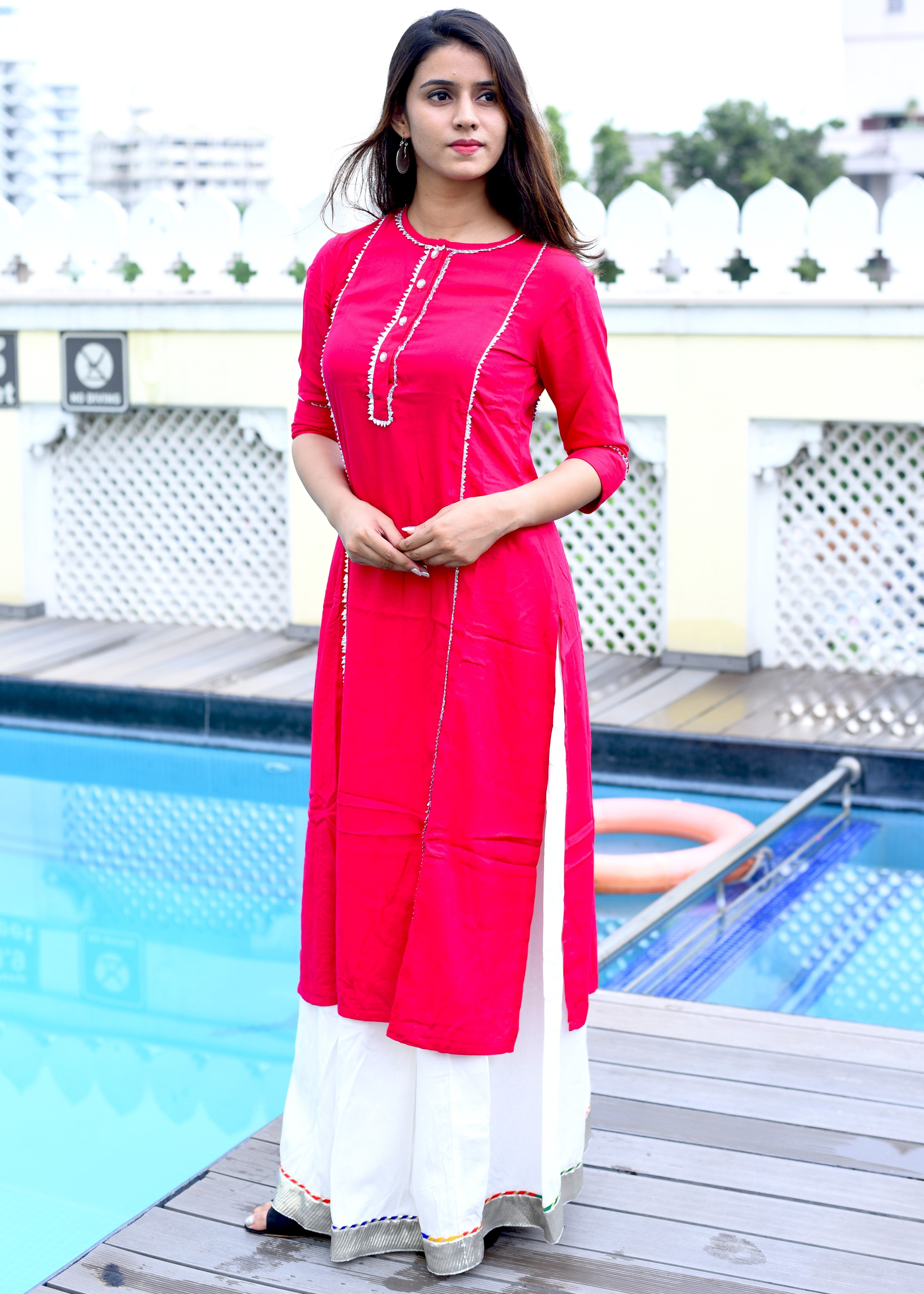 Beautiful red suit set with bijiya gota work