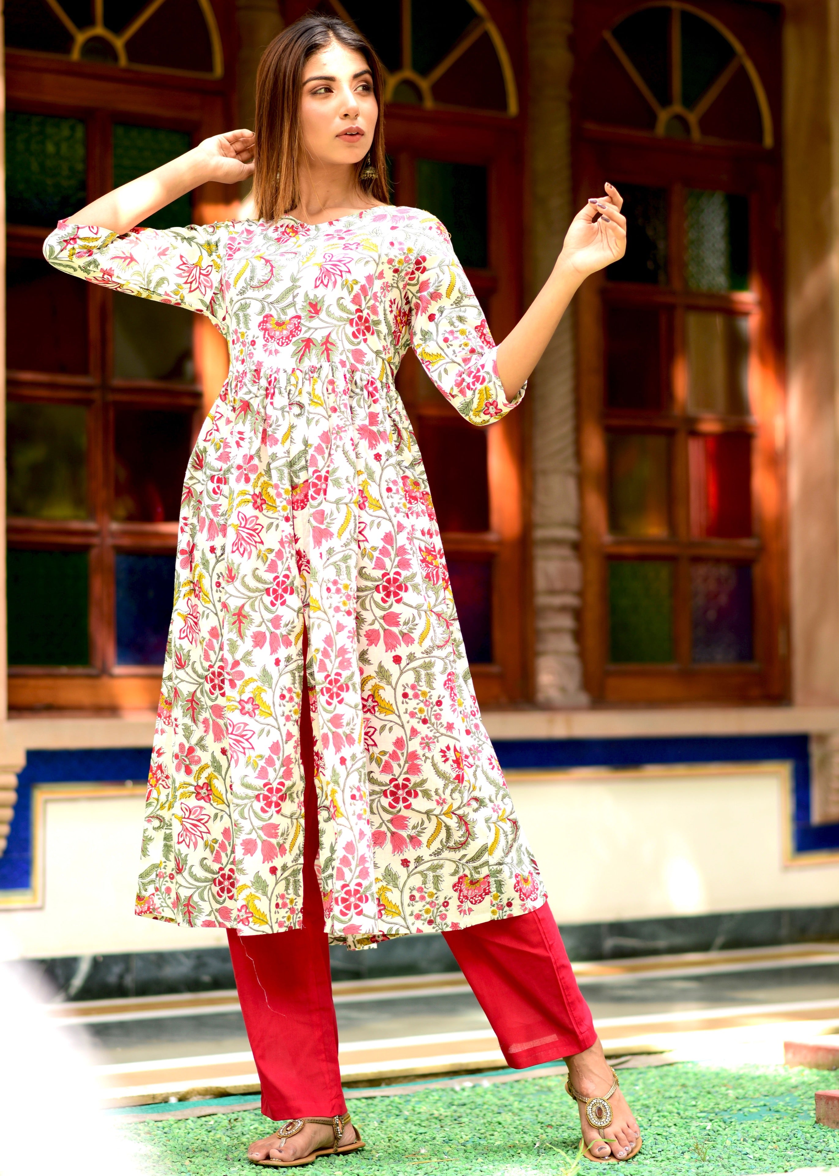 Pink Floral Kurta Set