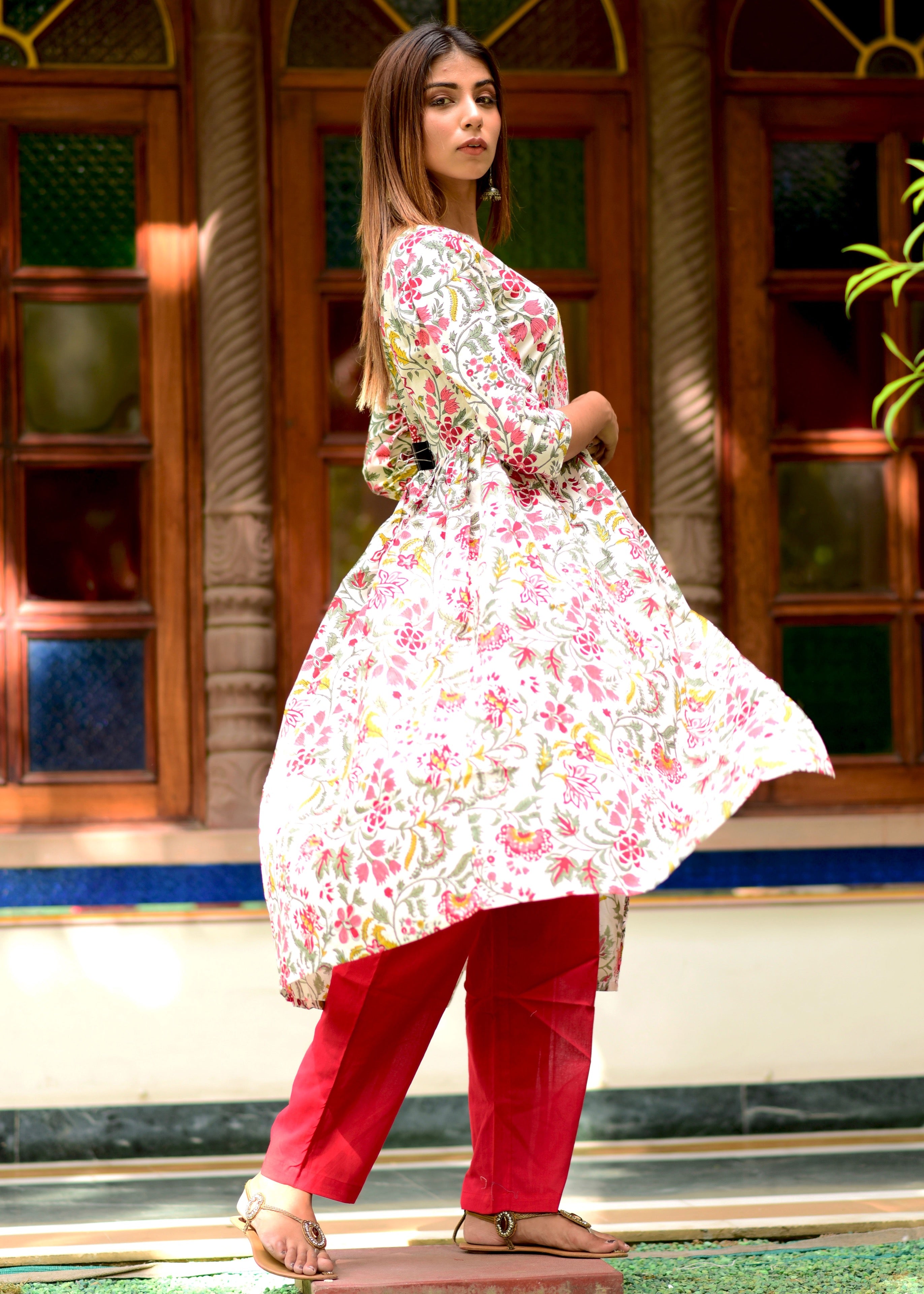 Pink Floral Kurta Set