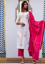 Beautiful Pink Exclusively Handpainted Suit Set With Gotta Jaal Work Dupatta