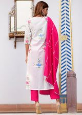 Beautiful Pink Exclusively Handpainted Suit Set With Gotta Jaal Work Dupatta