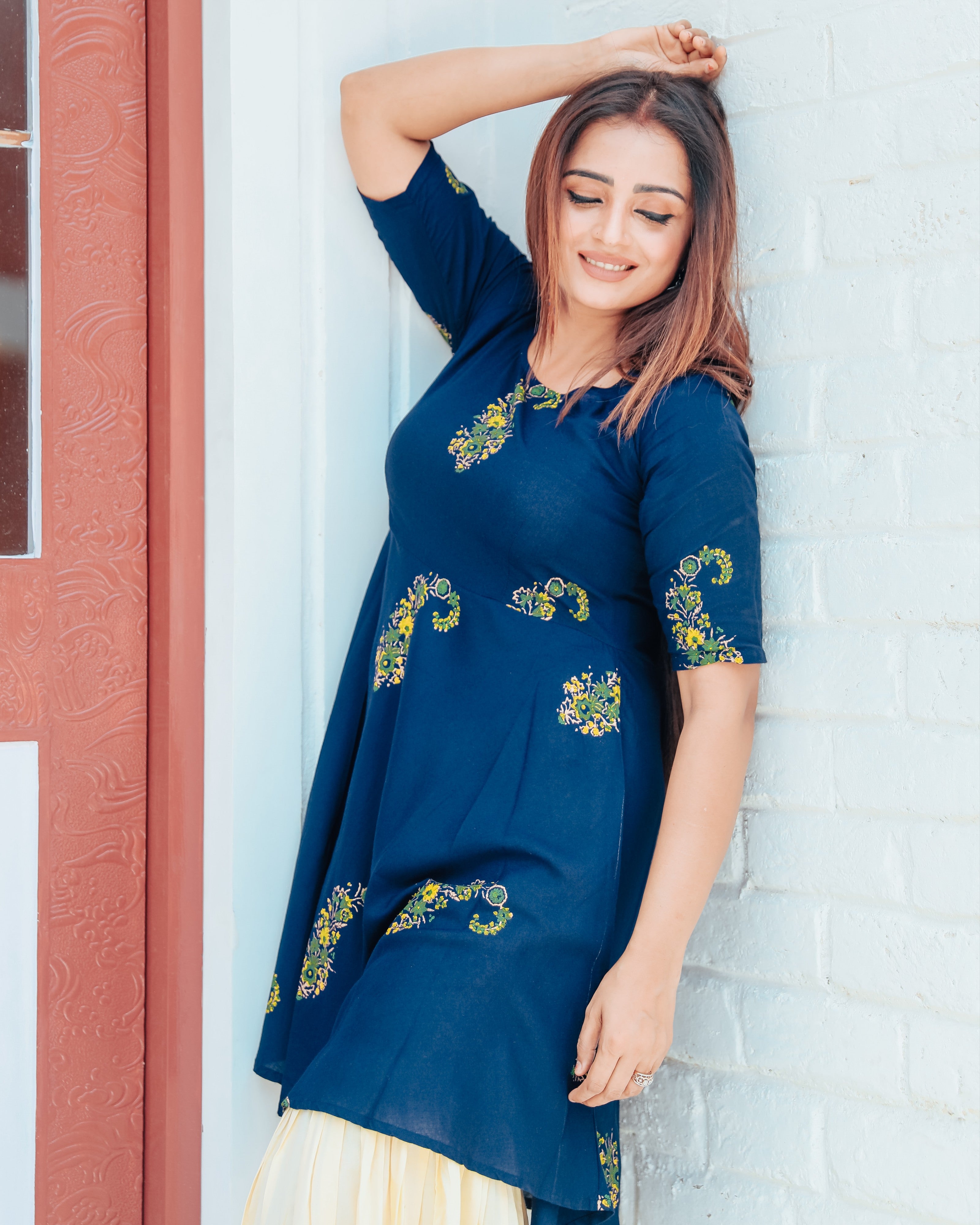 Indigo Gold Print Short Kurta