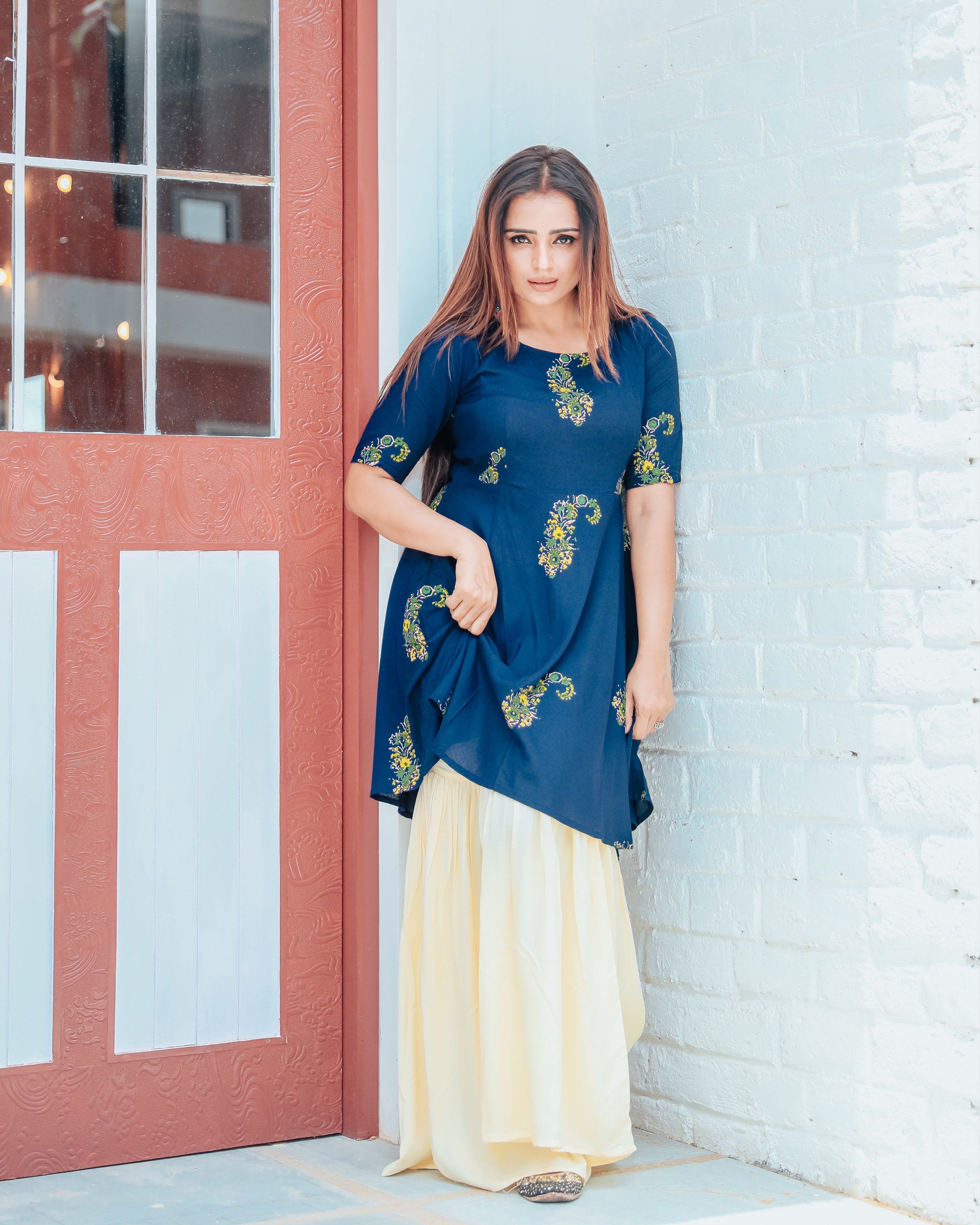 Indigo Gold Print Short Kurta