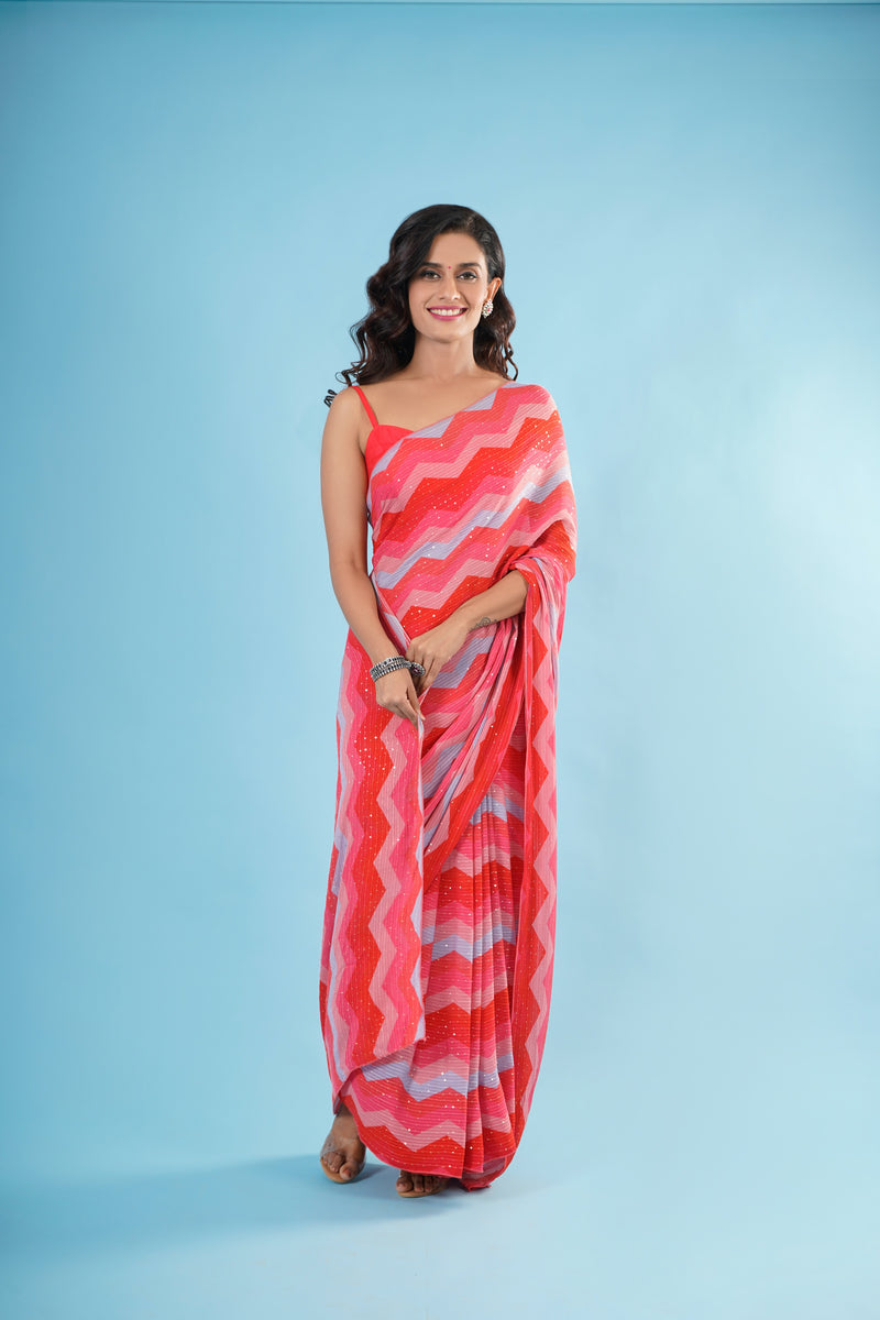 Daisy Pink Embellished Sequins Saree With unstitched Blouse