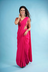Pink Embellished Saree With Heavy Embroidered Unstitched Blouse