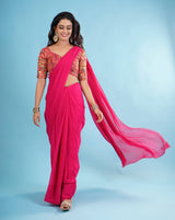 Pink Embellished Saree With Heavy Embroidered Stitched Blouse