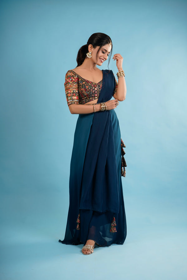 Noor Blue Lehenga Set With Embroidered Blouse