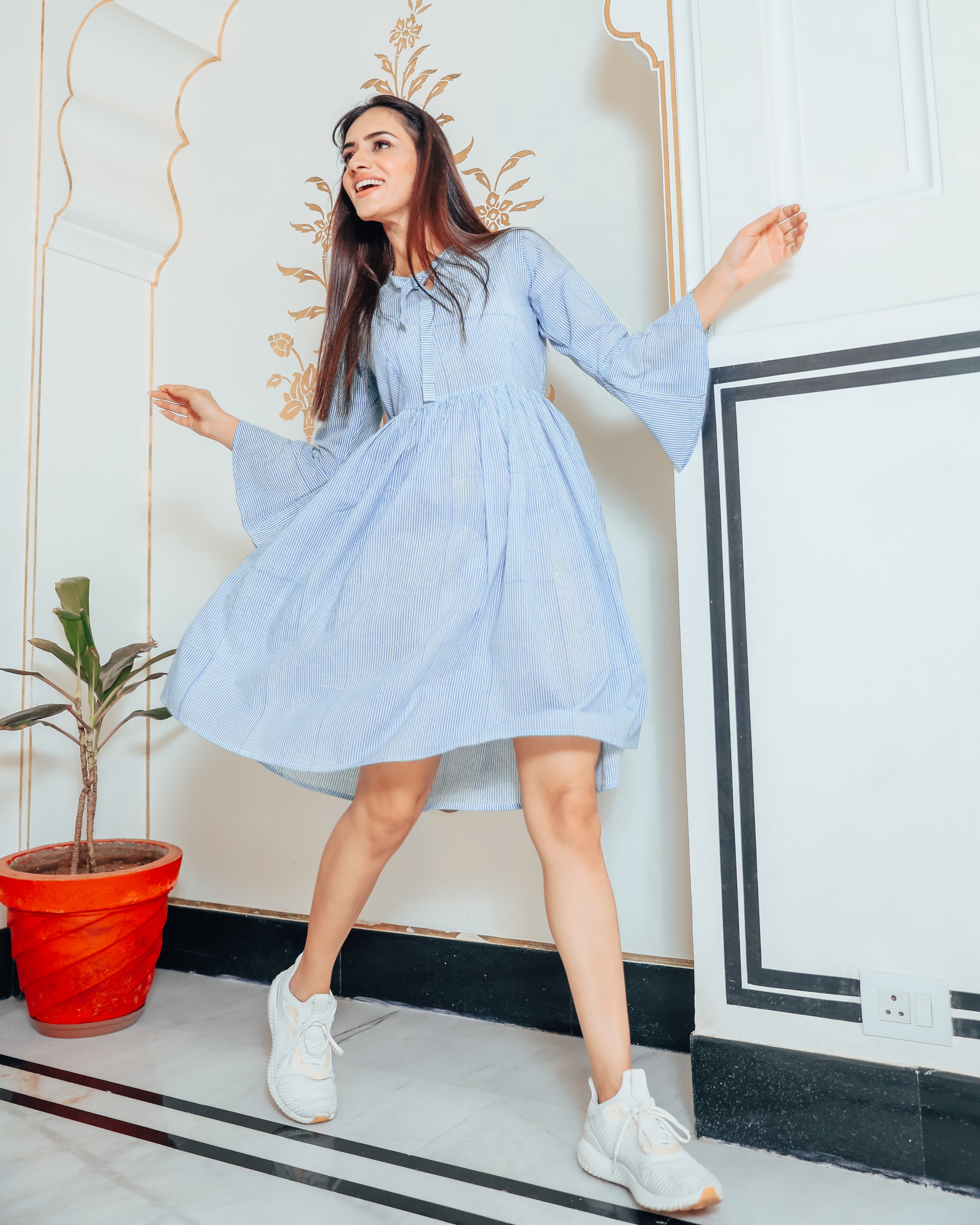 Striped Blue white short dress