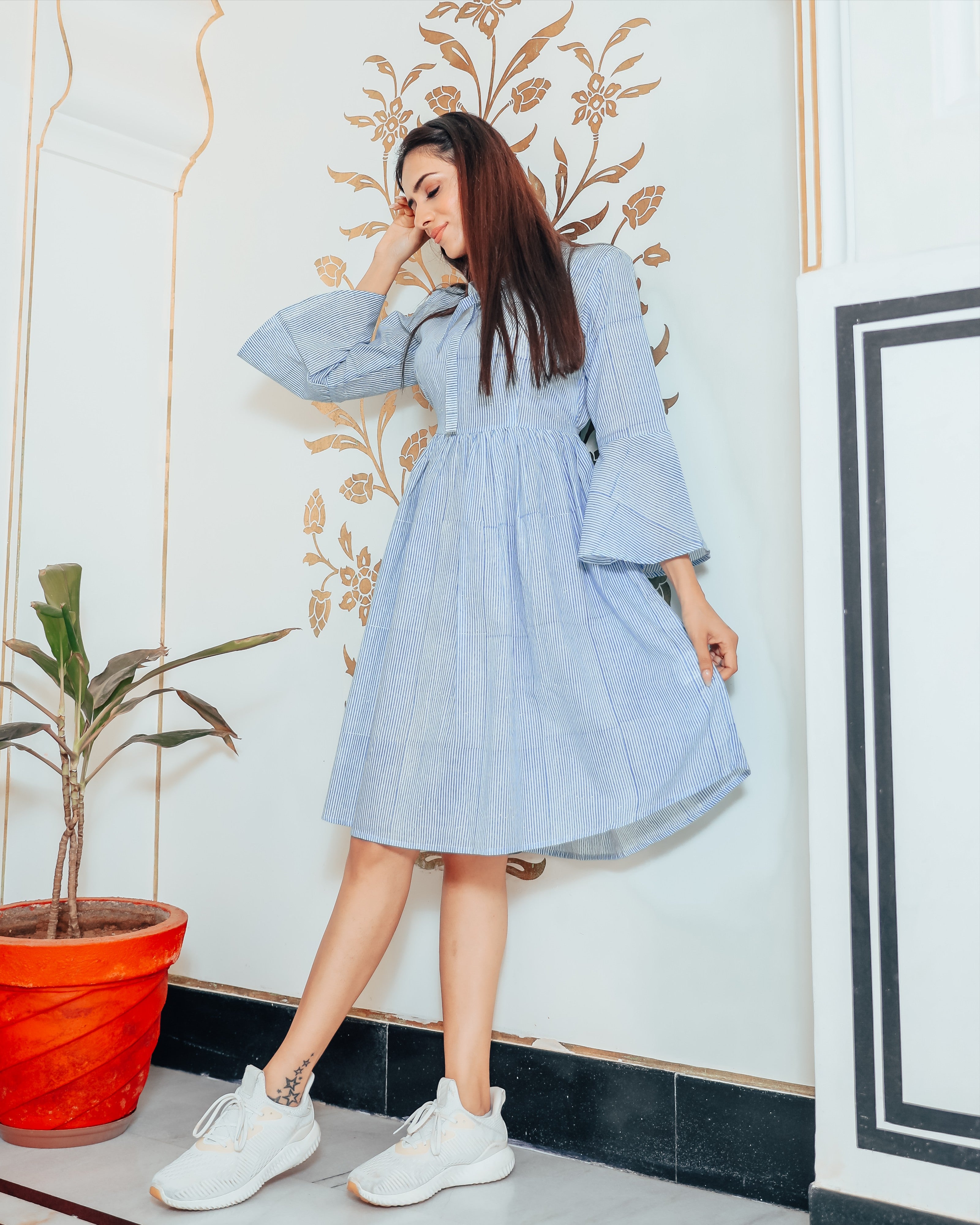 Striped Blue white short dress