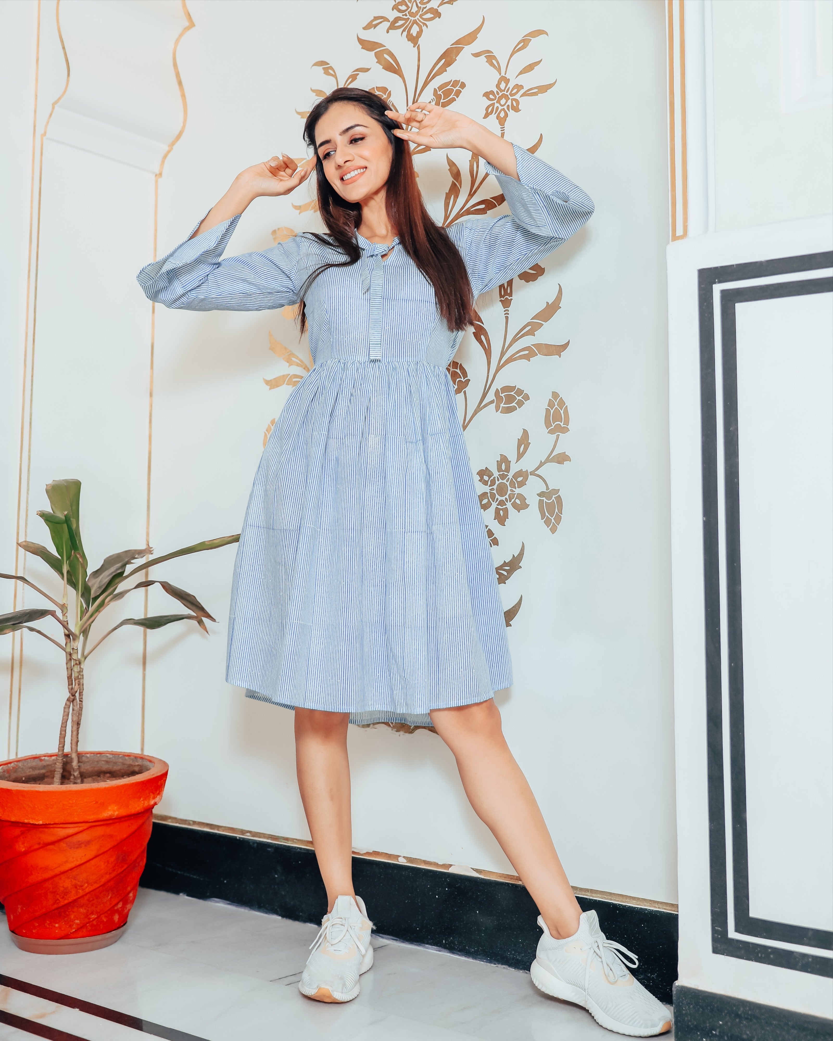 Striped Blue white short dress