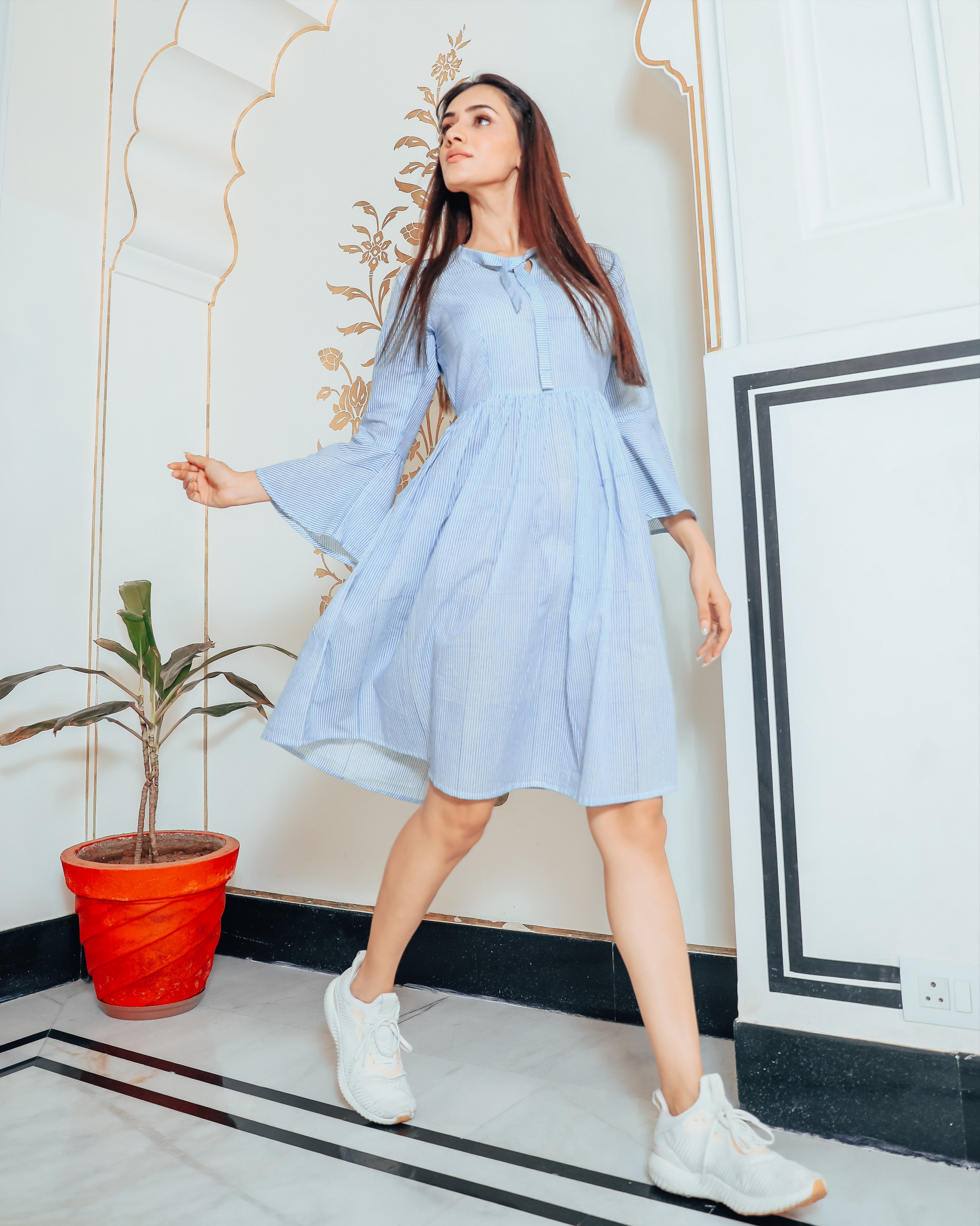 Striped Blue white short dress