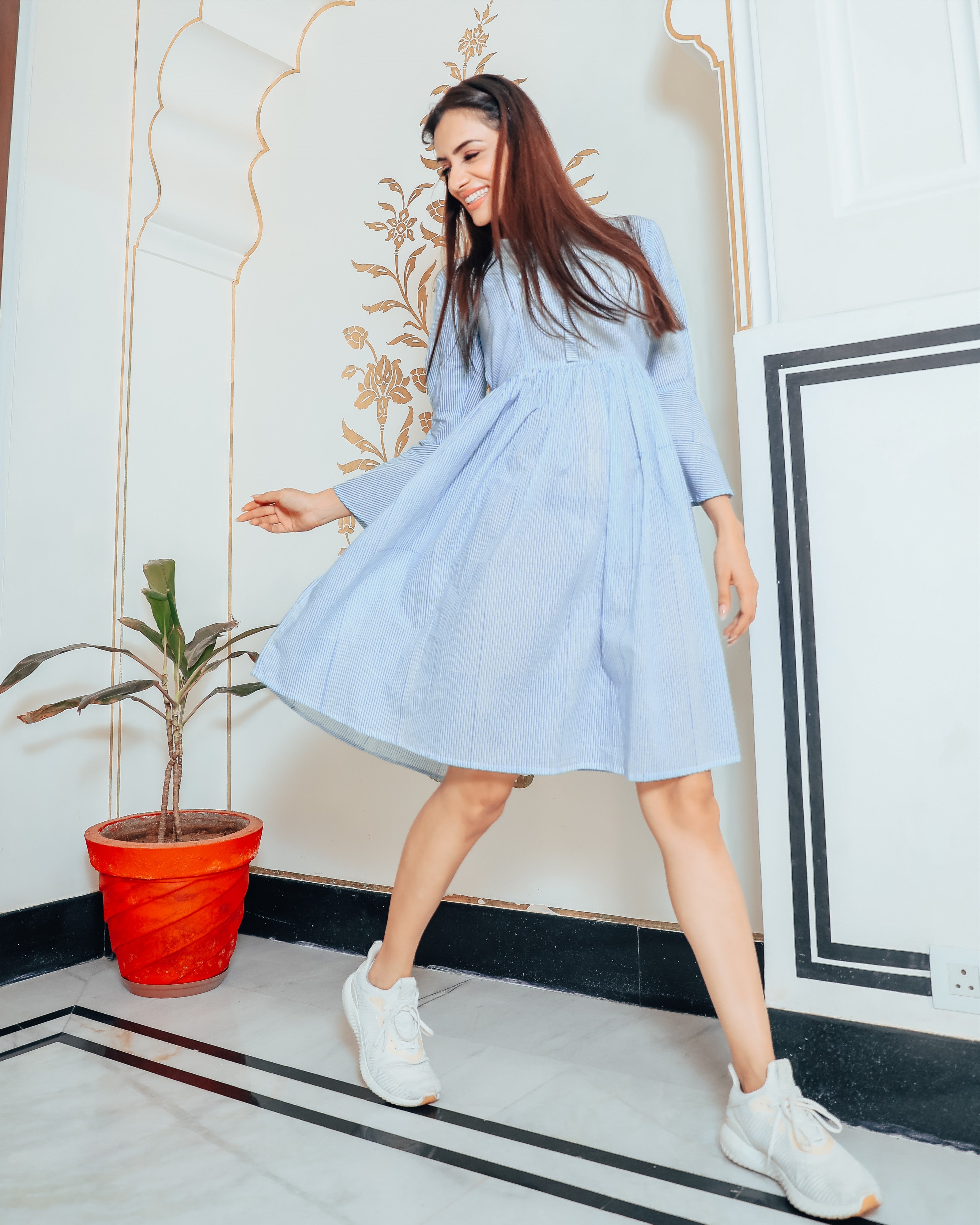 Striped Blue white short dress