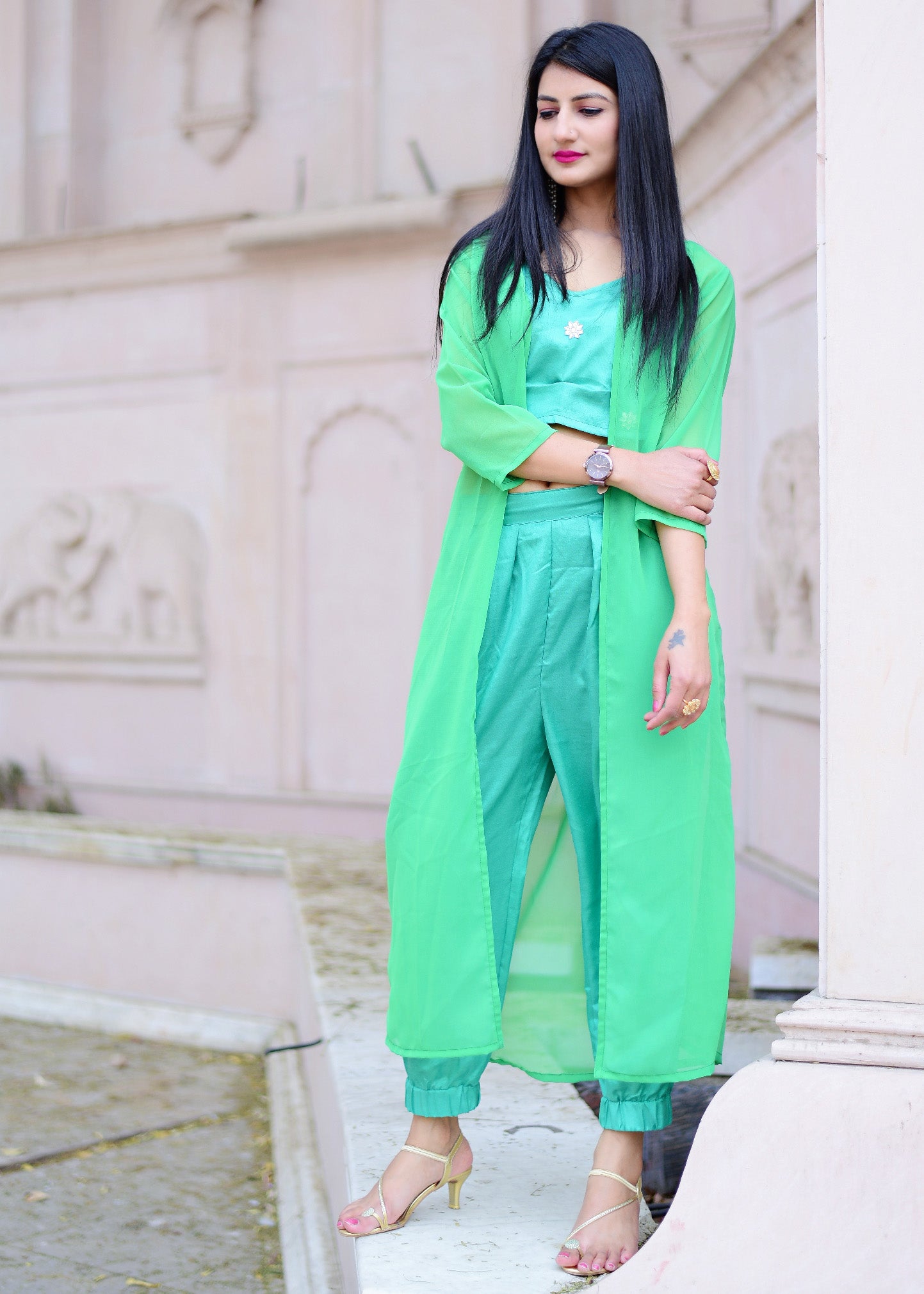 Spring green top & pant dress