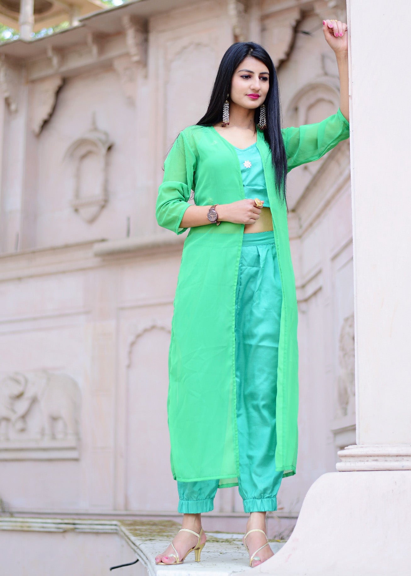 Spring green top & pant dress