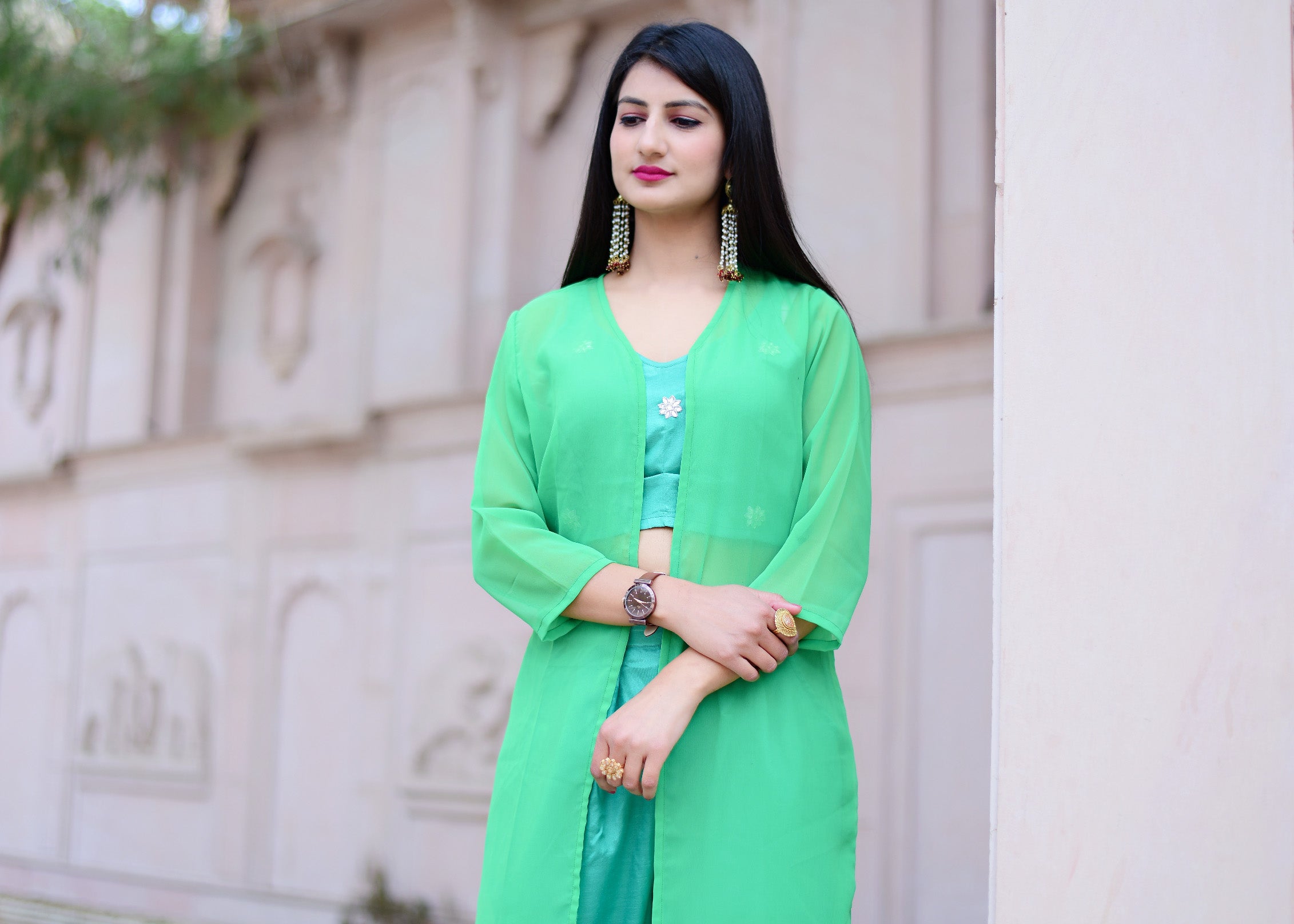 Spring green top & pant dress