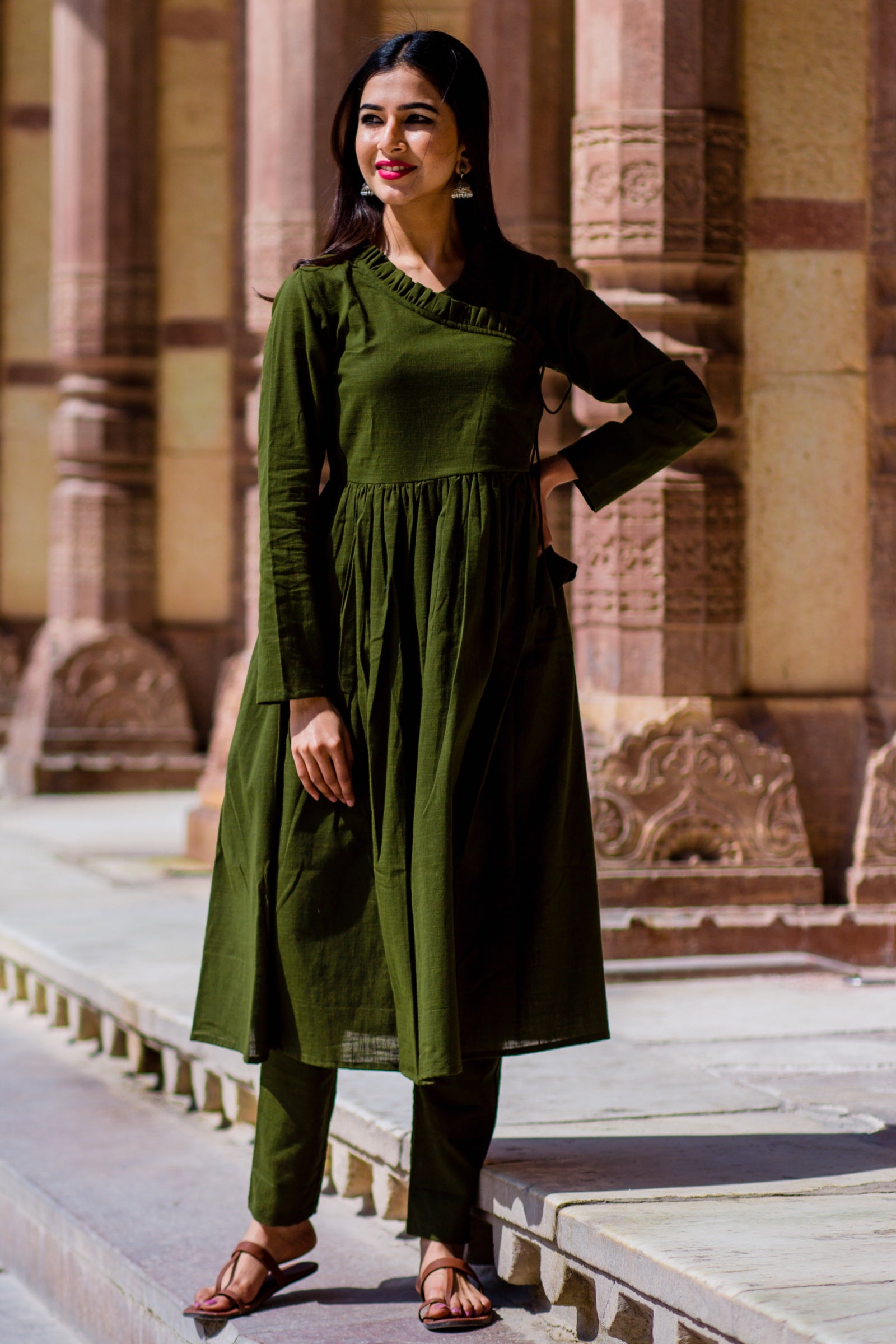 Nadiya Green Kurta Set With Cream Dupatta