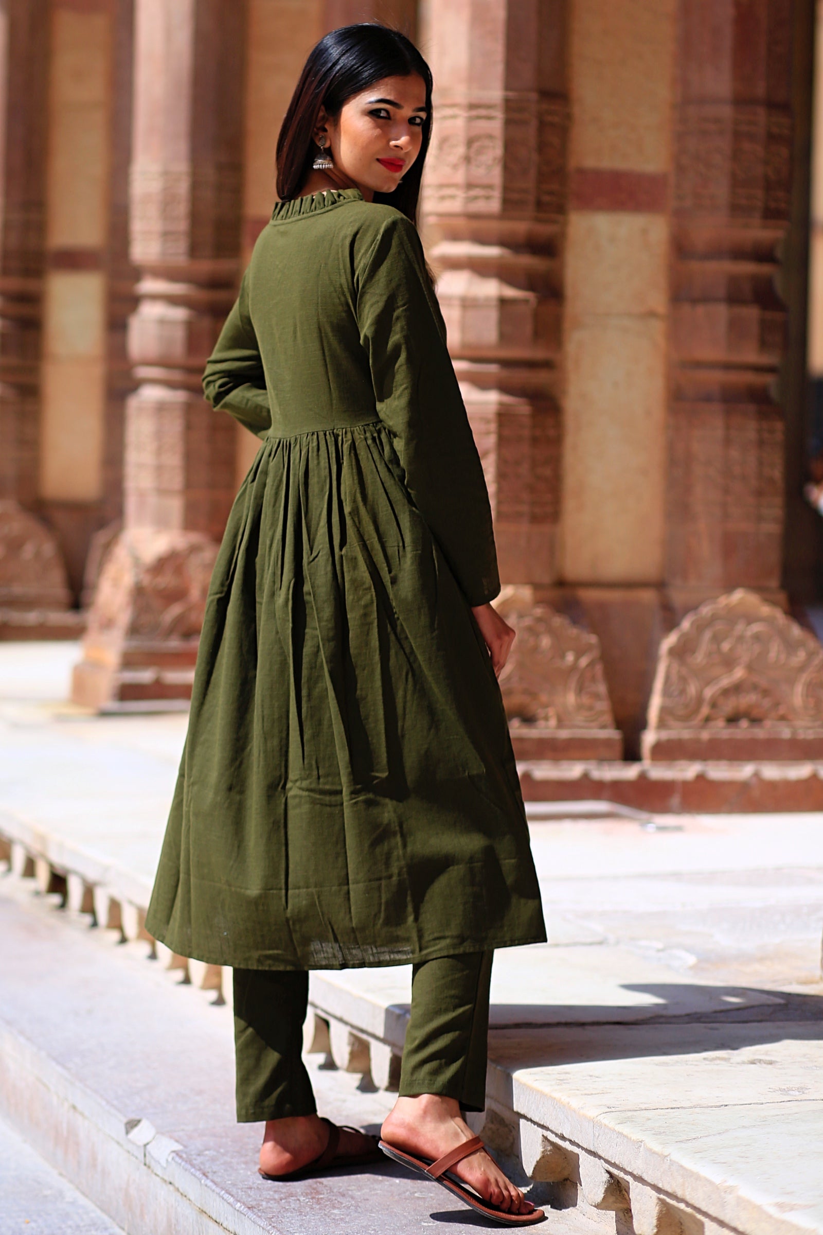 Nadiya Green Kurta Set With Cream Dupatta