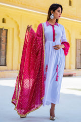Nadiya White Kurta Set With Pink Dupatta