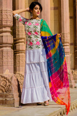 Rose Pink Kurta Set With Multi-Coloured Lehariya Dupatta