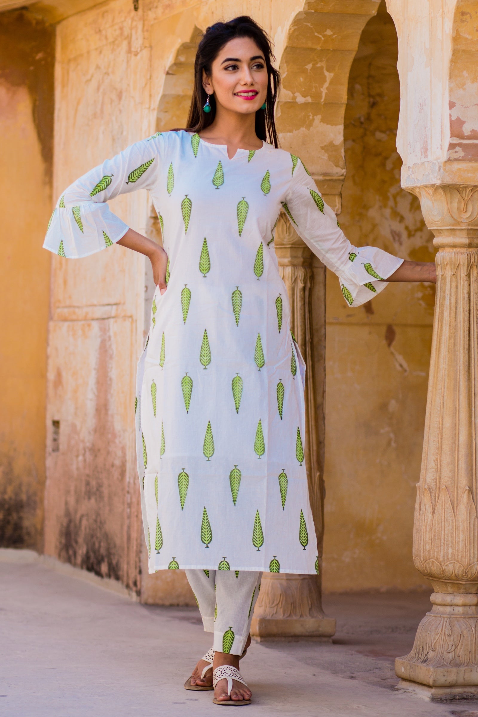 White leaf Kurta Set