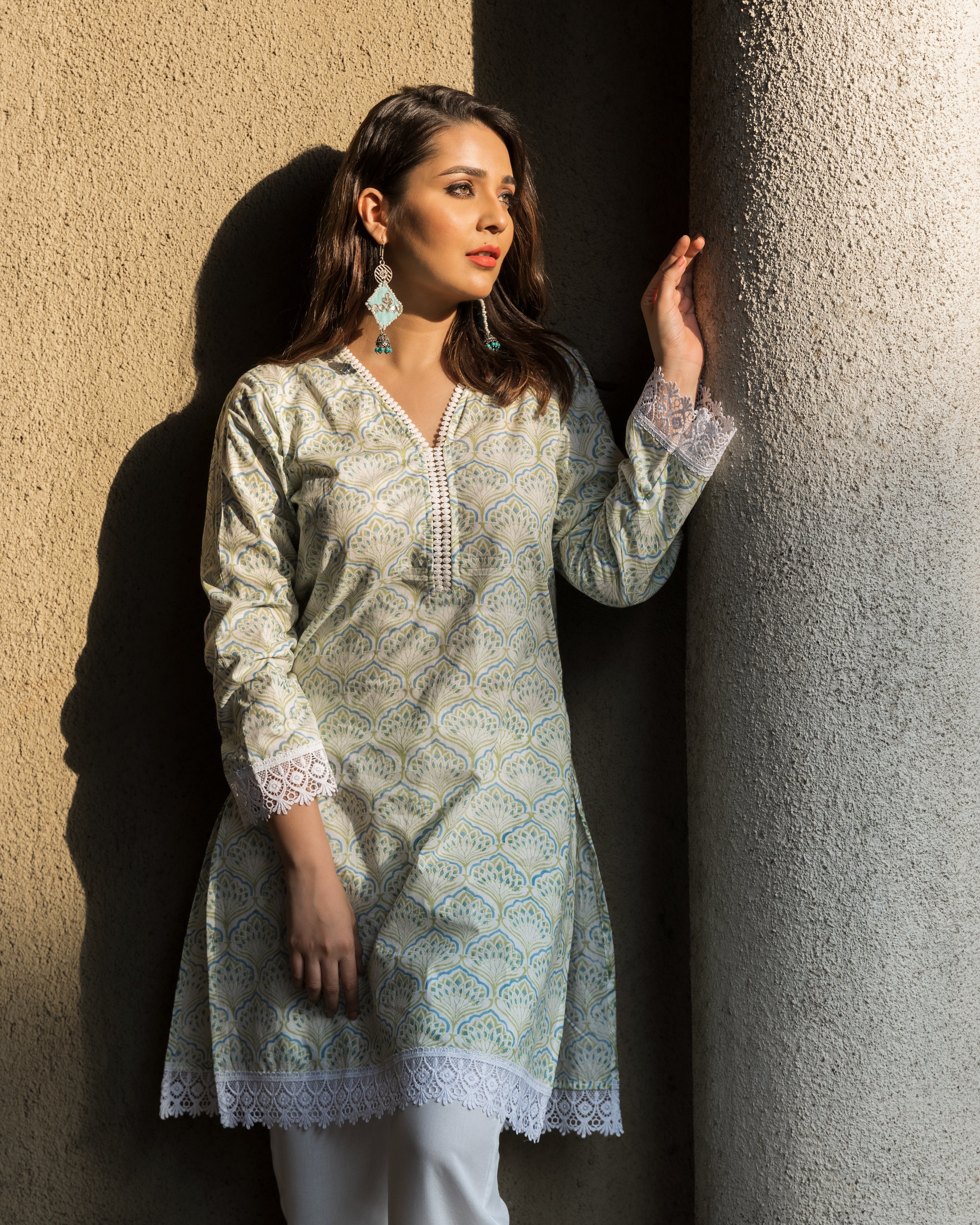 White Rose Cotton Kurta Set