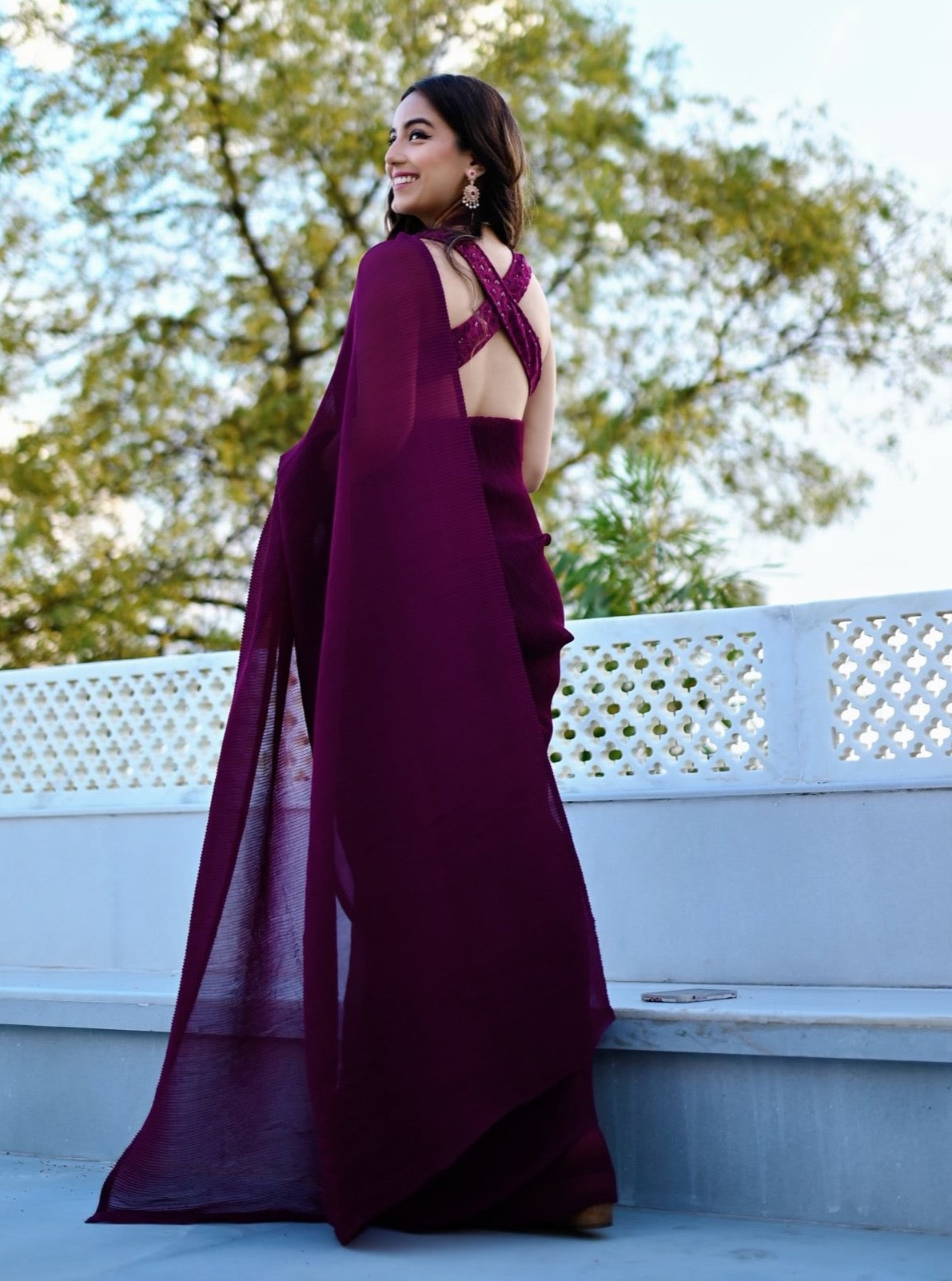 Wine Crushed Saree