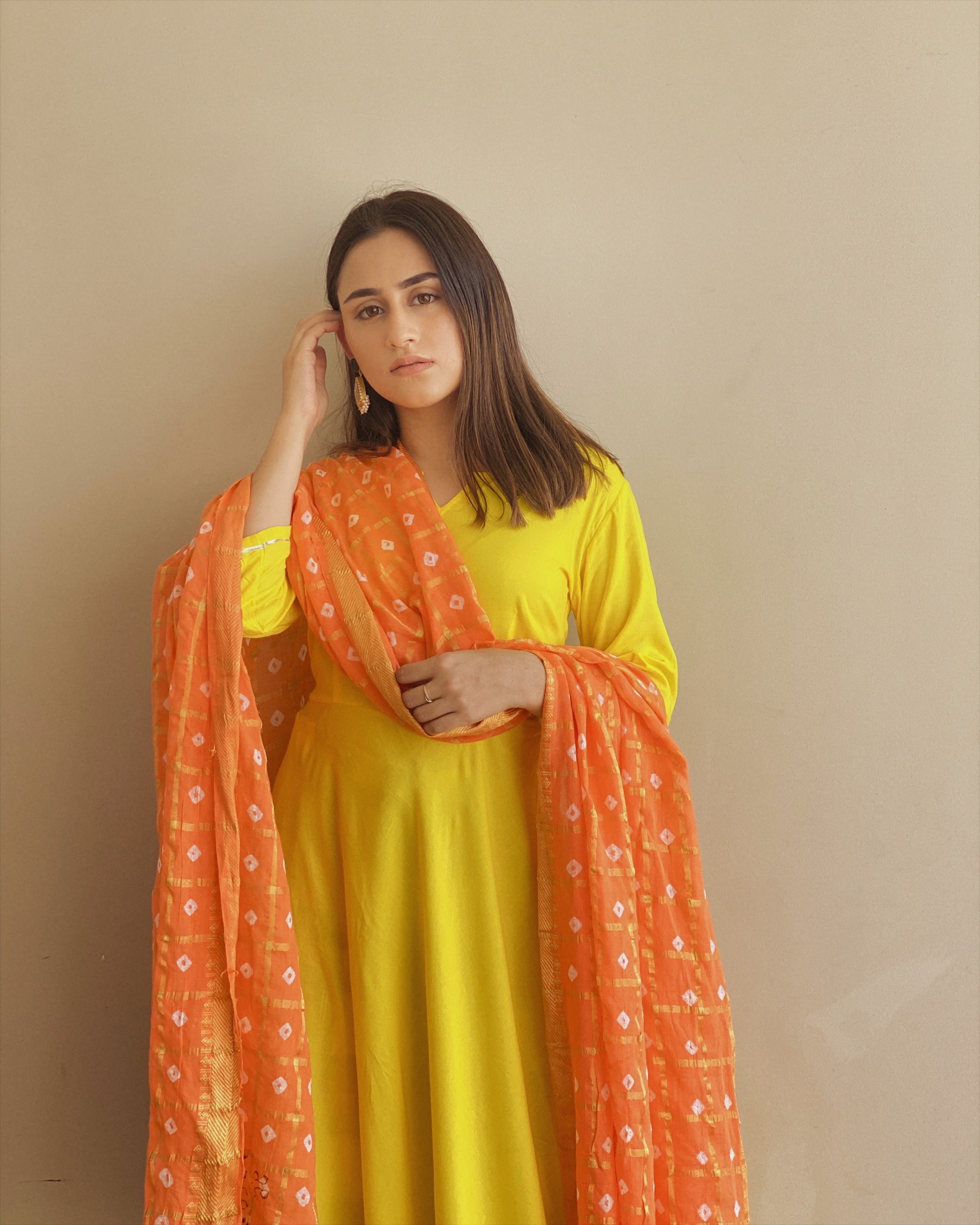 Shiny Yellow Maxi Dress With Dupatta