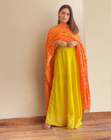 Shiny Yellow Maxi Dress With Dupatta