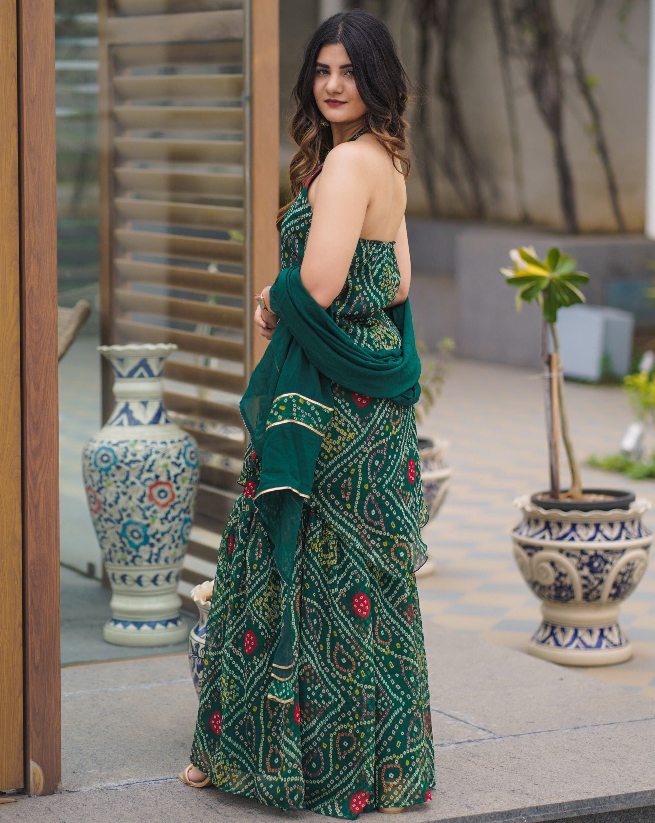 Veena Green Bandhej Suit Set