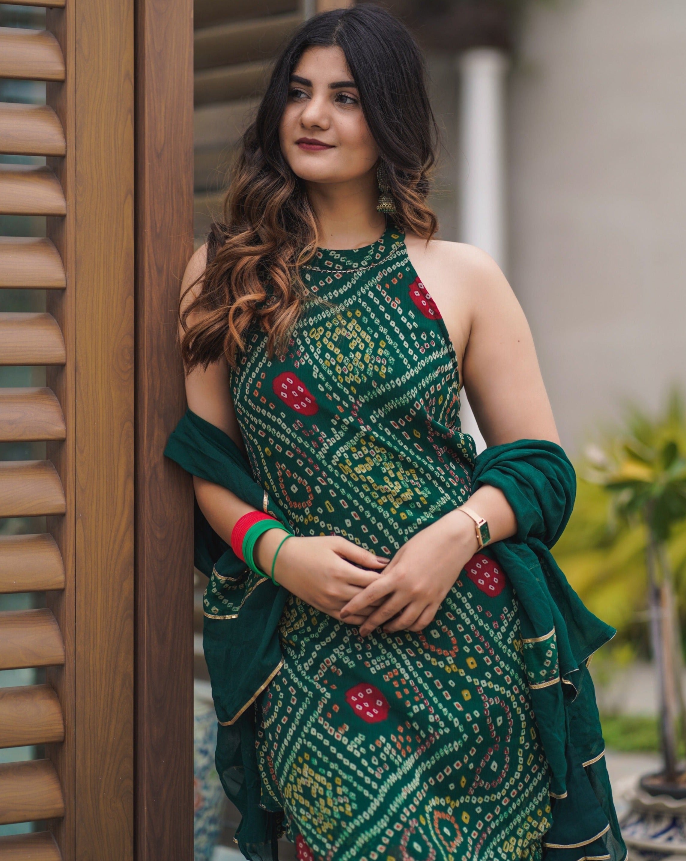 Veena Green Bandhej Suit Set